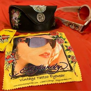 Ed Hardy special edition sunglasses w/ leather embroidered case & lens cloth